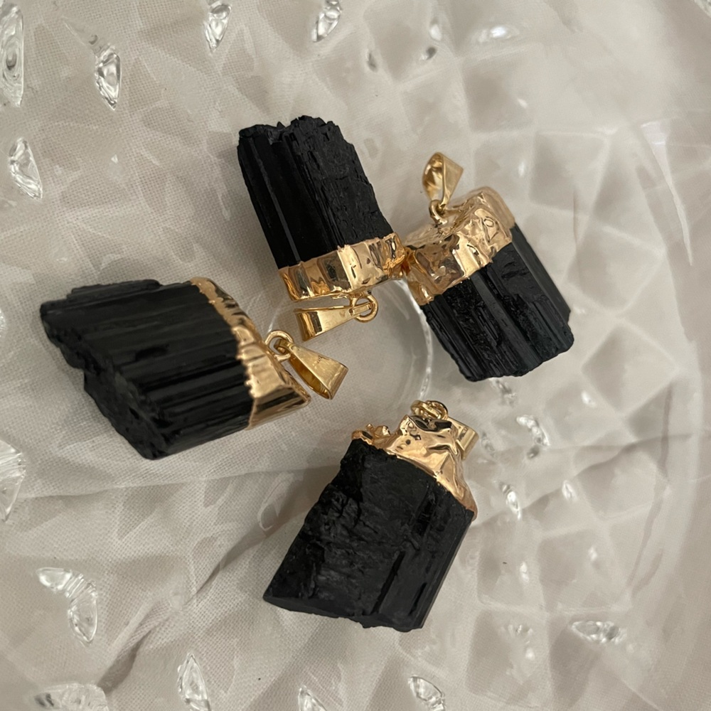 18k Gold Dipped Black Tourmaline Crystal Pendant - image 3